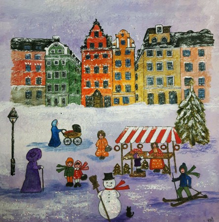 Akryl på indiskt handgjort akvarellpapper 30 x 30 cm. 